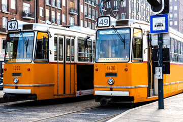 Fototapeta na wymiar old yellow tram