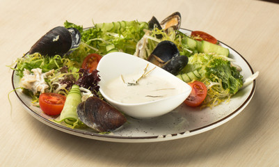 Tasty salad and sauce