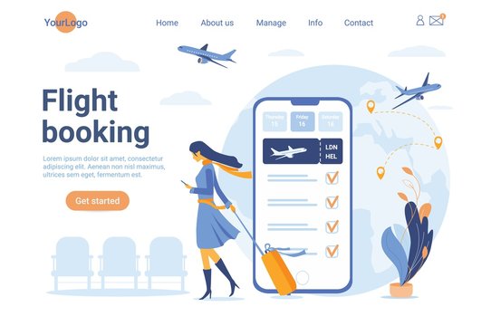 Landing page template of Book your flight. Modern flat design concept of web page design for website and mobile website. Easy to edit and customize. Vector illustration