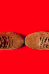 shoes on a red background