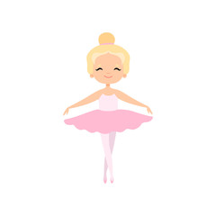 Cute Little Ballerina Dancing, Blonde Girl Ballet Dancer Character in Pink Tutu Dress Vector Illustration © topvectors