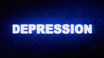 Depression Text Digital Noise Twitch and Glitch Effect Tv Screen Loop Animation Background. Login and Password Retro VHS Vintage and Pixel Distortion Glitches Computer Error Message. - Powered by Adobe