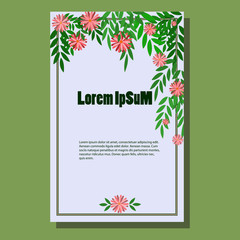 Card, invitation. Pattern of red and pink flowers and green leaves.