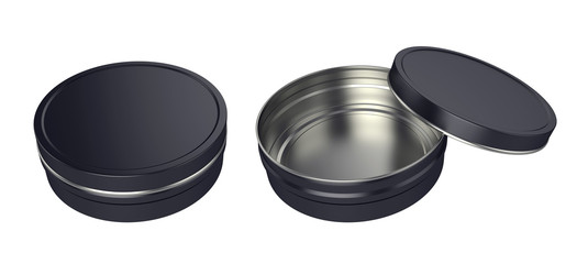 Metal jar open and closed, isolated on white background, 3D rendering