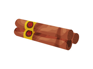 Three Cuban cigars on a white background. Vector illustration.