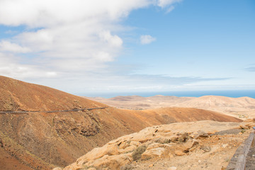 views over canary islands betancuria volacanic mountains atlantic ocean 