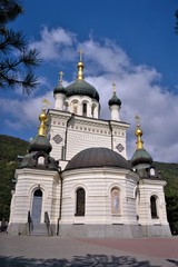 Fototapeta na wymiar Foros Church in Crimea. Autumn afternoon with a beautiful sky