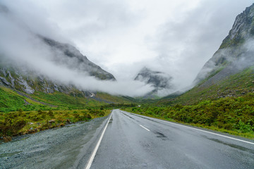 fog in the valley near milford sound, southland, new zealand 2