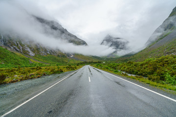 fog in the valley near milford sound, southland, new zealand 3