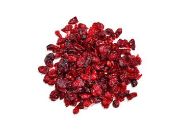 Dried cranberries isolated on white background.
