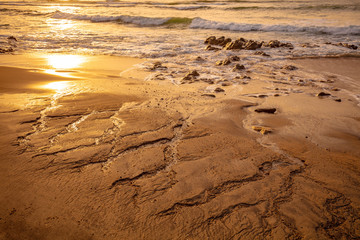 Sunset over the sea. Atlantic ocean in evening, Porto, Portugal, Europe
