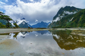 reflections of mountains in the water, milford sound, new zealand 4