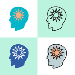 Think positive concept icon set in flat and line style