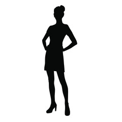 Vector silhouette of woman  standing, business people, black color,  isolated on white background