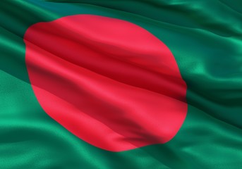 Realistic silk material Bangladesh waving flag, high quality detailed fabric texture. 3d illustration