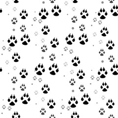 Paw print seamless. Traces of Cat Textile Pattern. Vector seamless