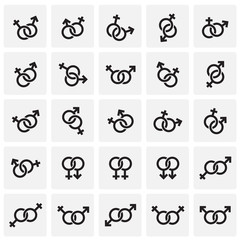 Gender relations icons set on squres background for graphic and web design. Simple vector sign. Internet concept symbol for website button or mobile app.