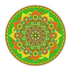 Round beach mat with a bright mandala with a flower pattern. Vector design.