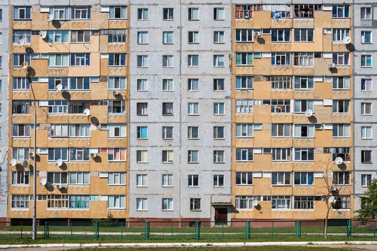 Typical facade of the panel building in the post Soviet countries 