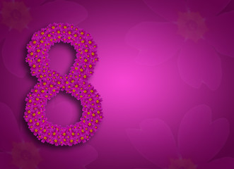 The figure 8 is made up of Purple Primula flowers. Floral decoration.