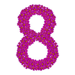 The figure 8 is made up of flowers. Isolated on white.