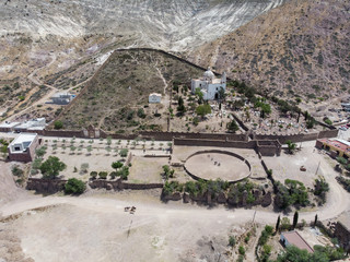 Aerial View of ancient pantheon in Real de catorce Mexico