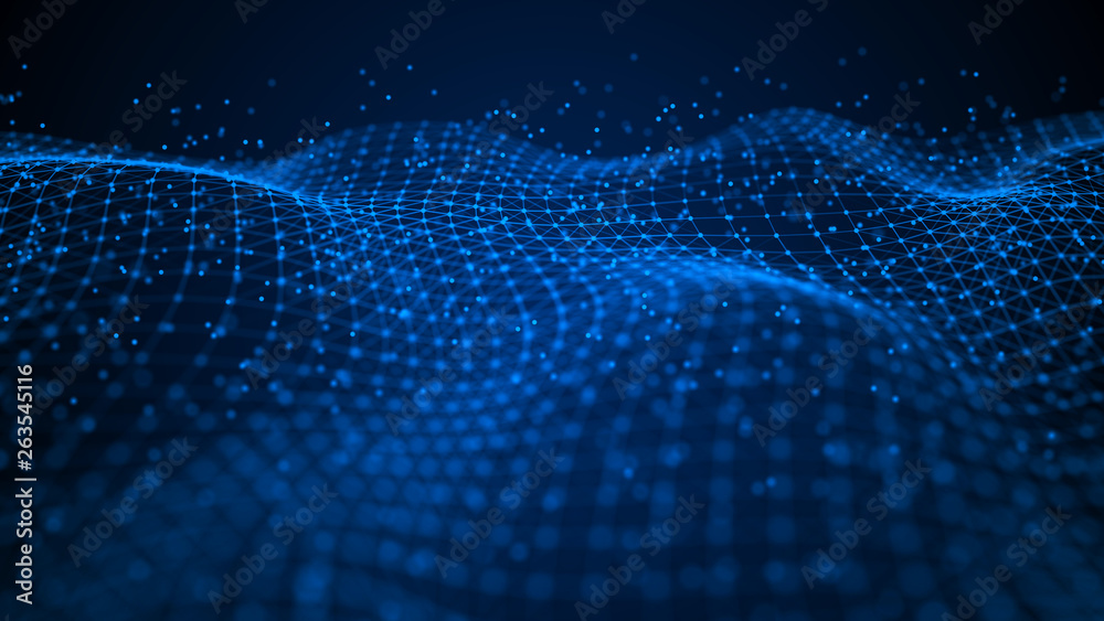 Poster Wave 3d. Futuristic point wave. Abstract background with a dynamic wave. Data technology illustration.