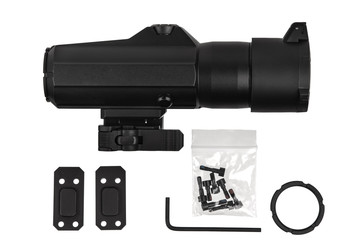 modern black collimator sight isolated on white back