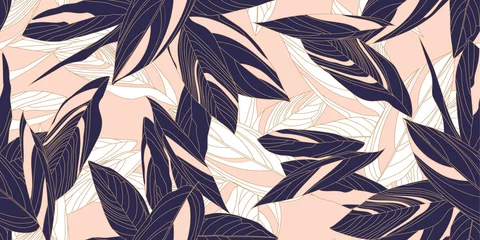 Fototapeten Abstract seamless floral pattern in modern style. Leaves of Cordelia on a pink background. Vector illustration. © Oscar Ghost
