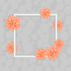 Web banner with flowers in coral color. Vector realistic illustration. Graptopetalum flower. Can be used in the magazine, online, store leaflets.