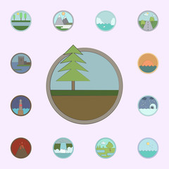 Pine tree colored in circle icon. landscapes icons universal set for web and mobile