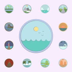 Sea and sun colored in circle icon. landscapes icons universal set for web and mobile