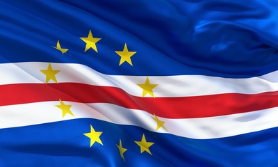 Realistic silk material Cape Verde waving flag, high quality detailed fabric texture. 3d illustration