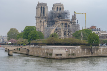 Fototapeta na wymiar Paris, France - 04 16 2019: The day after the fire at Notre-Dame Cathedral