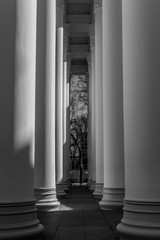 Black and white photo of the majestic colonnade