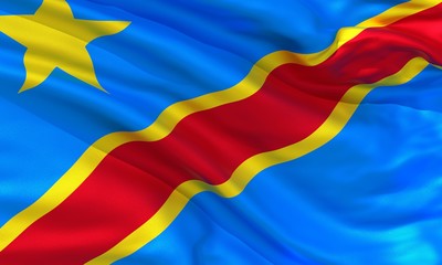 Realistic silk material Democratic Republic of the Congo waving flag, high quality detailed fabric texture. 3d illustration