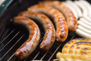grilled sausages  on grill