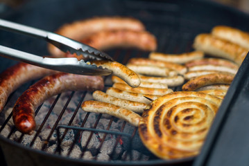 grilled sausages  on grill