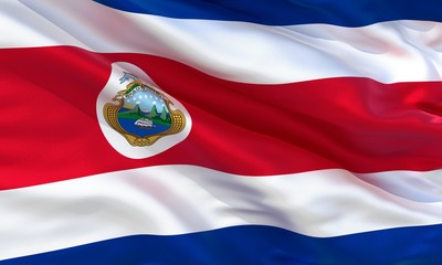Naklejka premium Realistic silk material Costa Rica waving flag, high quality detailed fabric texture. 3d illustration