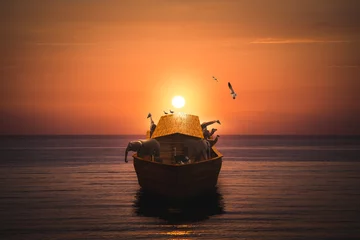 Fotobehang Oranje Ark van Noach op de zee