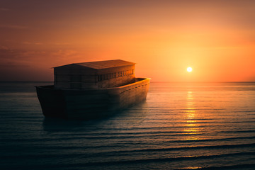 Fototapeta premium noahs Ark on the sea, 3D rendering, mixed media