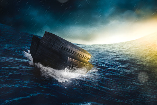 Noahs ark in a storm / 3d illustration, mixed media