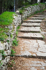 Stone steps between the old towers in San Marino. UNESCO