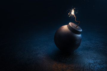 3D rendering of a round bomb about to explode - obrazy, fototapety, plakaty
