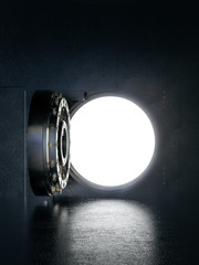 Open bank vault with a bright light, 3D illustration - obrazy, fototapety, plakaty