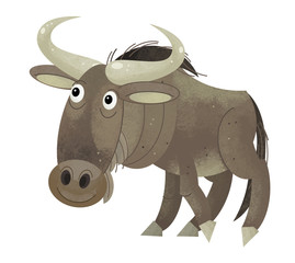 cartoon scene with gnu on white background - illustration for children