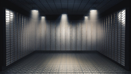 Inside view of a bank vault. 3D Rendering