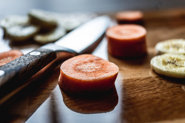 Slices of bananas and carrots