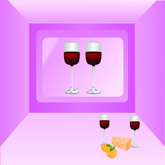 interior of a purple room with glasses of wine