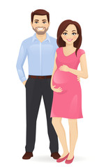 Young family expecting newborn. Pregnant woman vector illustration isolated